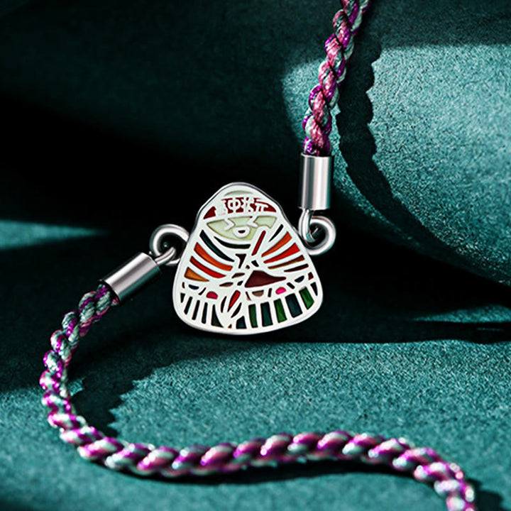 Braccialetto artigianale multicolore con motivo Zongzi in argento sterling 925 Buddha Stones