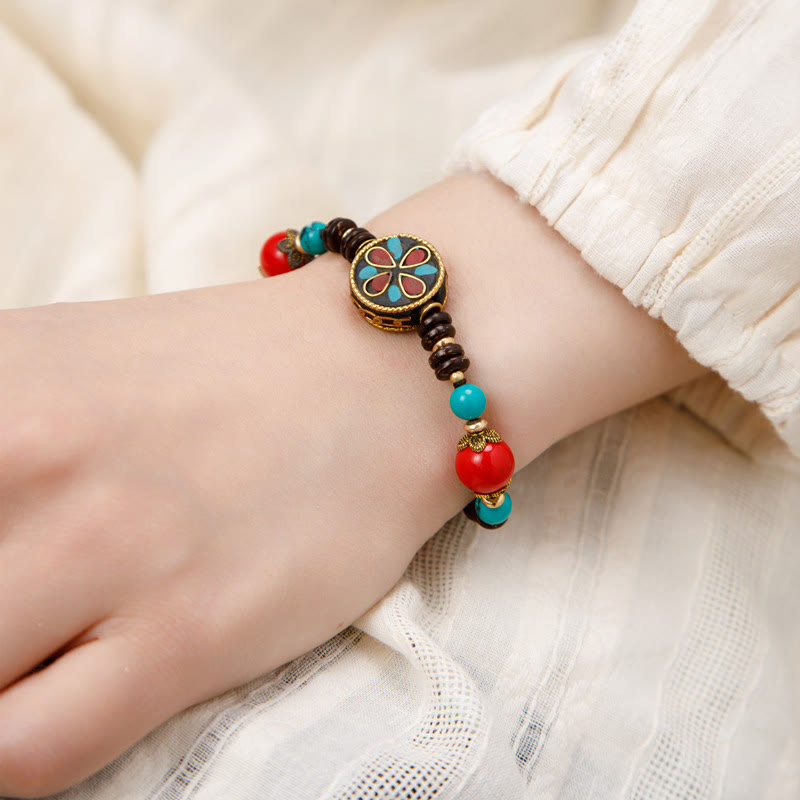 Braccialetto di protezione e forza Buddha Stones in turchese tibetano Om Mani Padme Hum