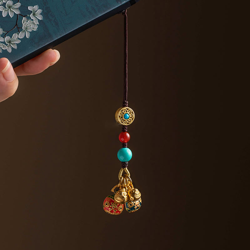 Buddha Stones Oro Ingoiare Bestia Famiglia Fortuna Portachiavi Auto Telefono Appeso Decorazione