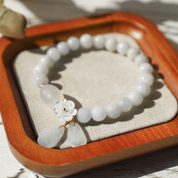 Buddha Stones Bracciale portafortuna in giada bianca naturale - image 2