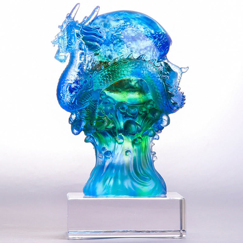 Buddha Stones fatte a mano Drago azzurro Liuli Cristallo Arte Pezzo Successo Protezione Casa Ufficio Decorazione - image 3