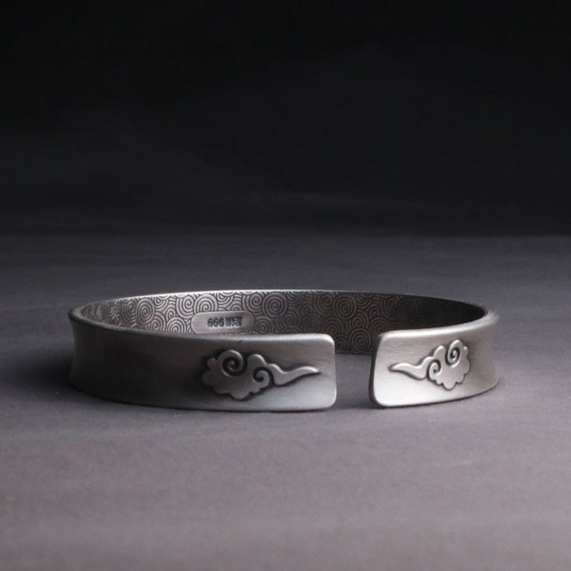 Braccialetto Buddha Stones 999 Sterling Silver Yin Yang Auspicious Clouds Balance Harmony