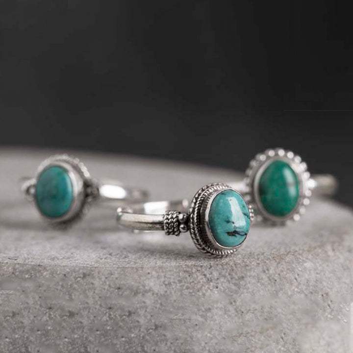 Anello Buddha Stones in argento sterling 925 con turchese e saggezza