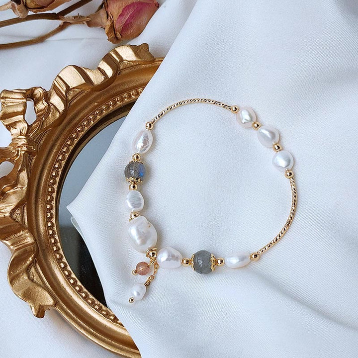 Braccialetto ottimismo con perle di quarzo fragola, pietra di luna e Buddha Stones - image 2