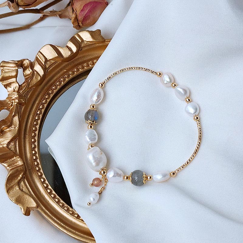 Braccialetto ottimismo con perle di quarzo fragola, pietra di luna e Buddha Stones