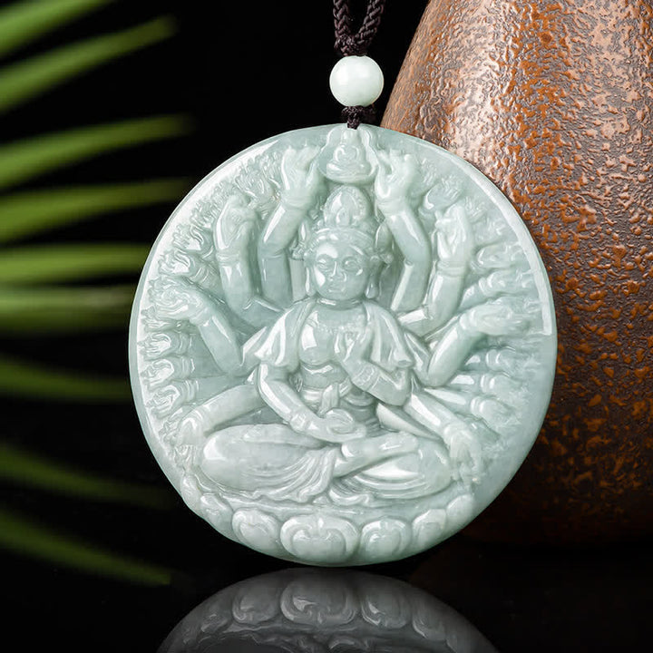 Collana con ciondolo in corda di giada con benedizione di Avalokitesvara di Kwan Yin a mille mani - image 5