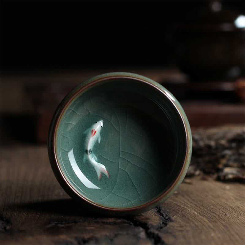 Buddha Stones Koi Fish colorato Tazza da tè in ceramica Kung Fu Tazza da tè Ciotola