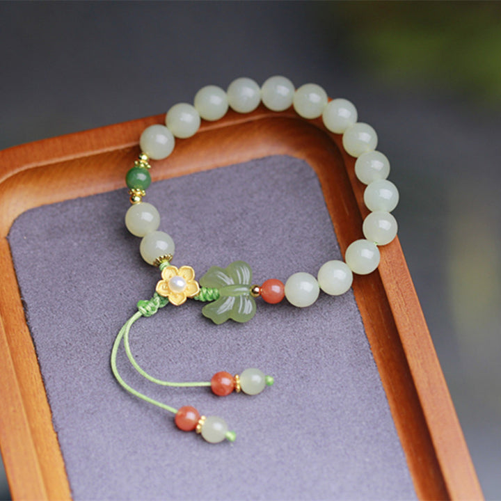 Bracciale Buddha Stones 925 Sterling Silver Jade Luck Flower Butterfly