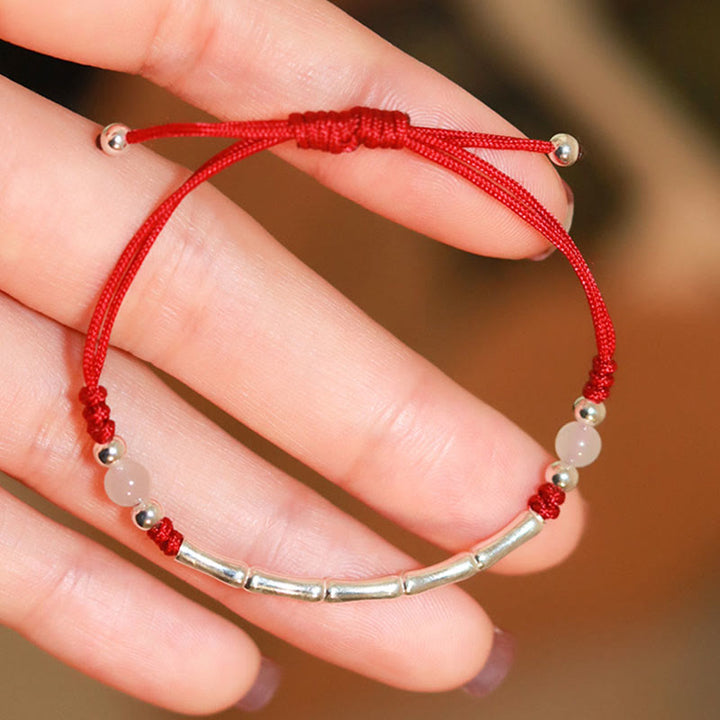 Braccialetto intrecciato con perline di protezione in argento sterling 925 Buddha Stones, agata bianca e agata rossa