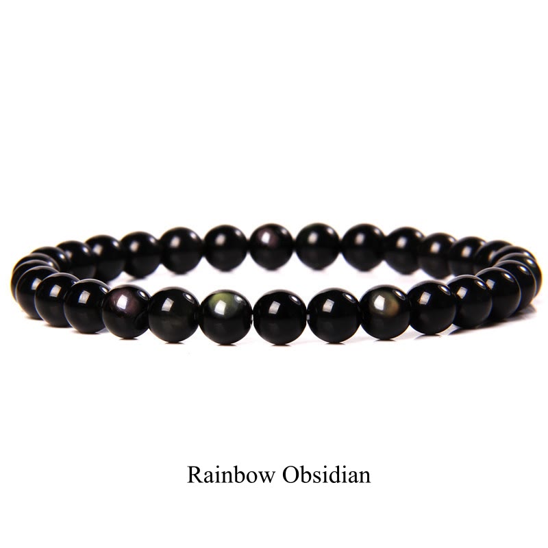 Braccialetto di perle curative in quarzo naturale Buddha Stones - 8 millimetri - Ossidiana arcobaleno - image 5