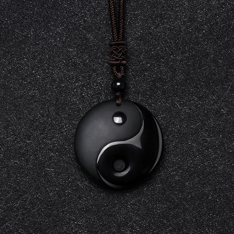 Buddha Stones Ossidiana nera Taoismo Cinque montagne sacre Mantra a nove caratteri Intagliato Purificazione Yin Yang Collana pendente - image 4