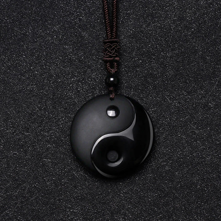 Buddha Stones Ossidiana nera Taoismo Cinque montagne sacre Mantra a nove caratteri Intagliato Purificazione Yin Yang Collana pendente - image 4