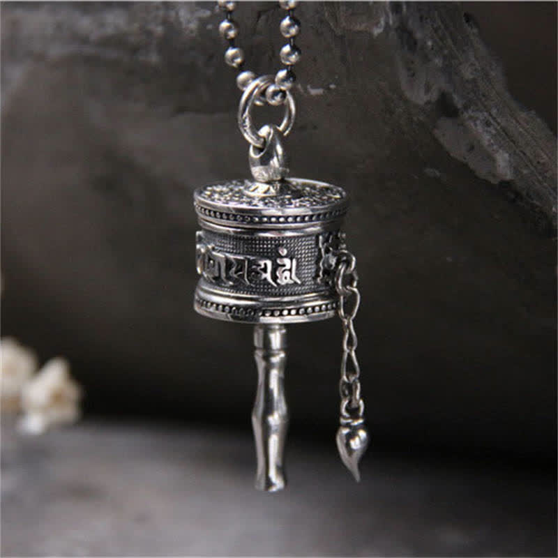 Collana con ciondolo girevole in argento sterling 925 Om Mani Padme Hum con ruota di preghiera Buddha Stones - image 7