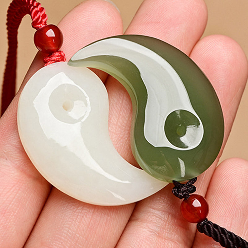 Collana con ciondolo a corda con benedizione di protezione in giada bianca e giada ciano Yin Yang - Giada ciano e giada bianca - image 11