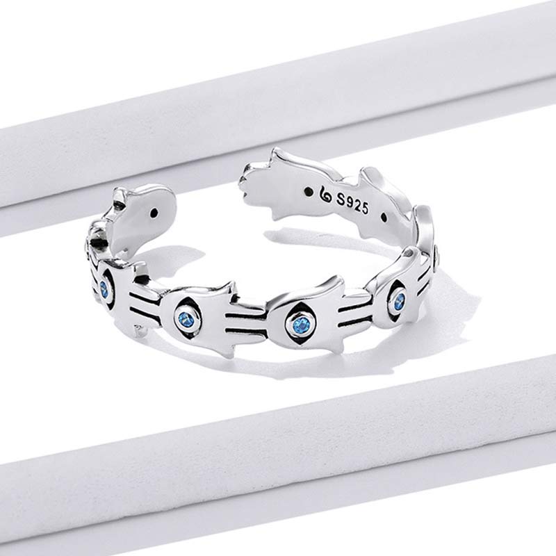 Anello regolabile con simbolo Hamsa in argento sterling 925 Buddha Stones e zircone