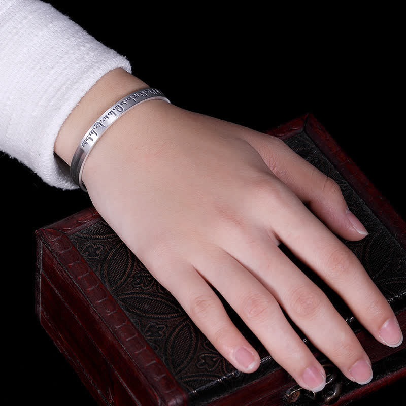 Buddha Stones 999 Sterling Silver Sei Vere Parole Cuore Sutra Protezione Bracciale Braccialetto