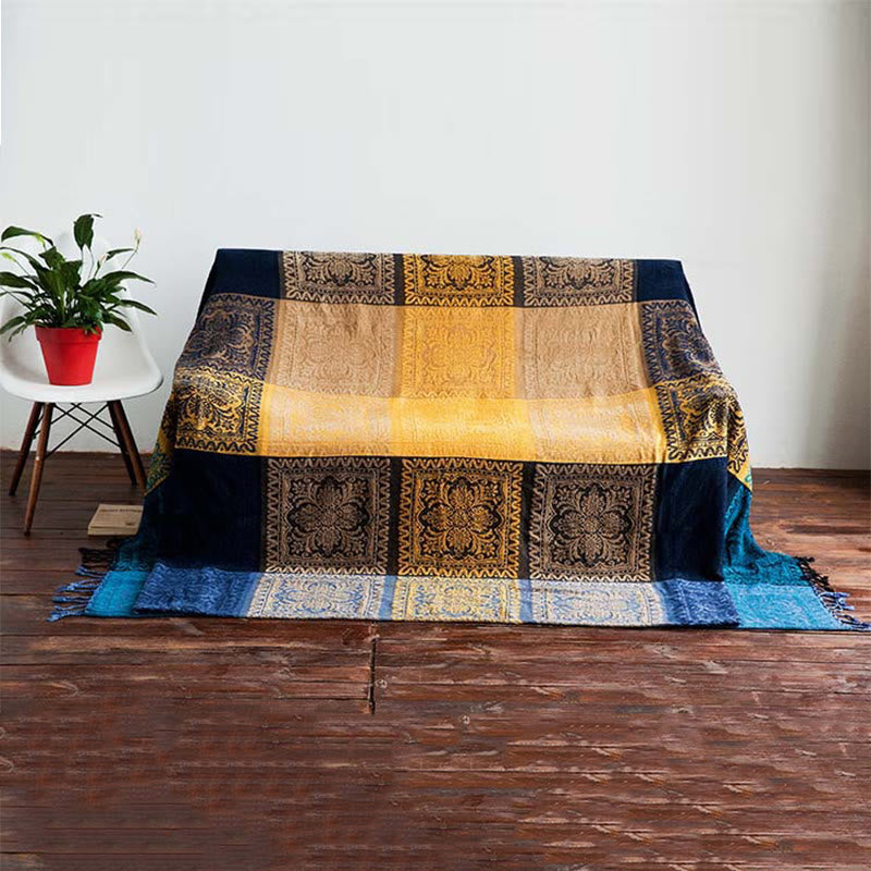Coperta accogliente tinta a mano con motivo floreale colorato tibetano Buddha Stones