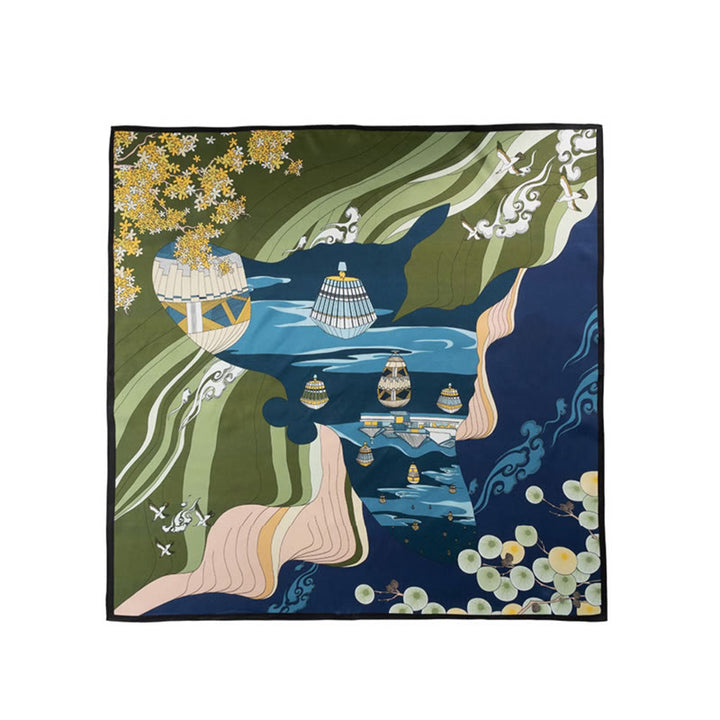 Buddha Stones Jungle Oil Painting Nuvole di buon auspicio Sciarpa in seta di gelso al 100% Sciarpa da collo in seta bifacciale di qualità premium 6A