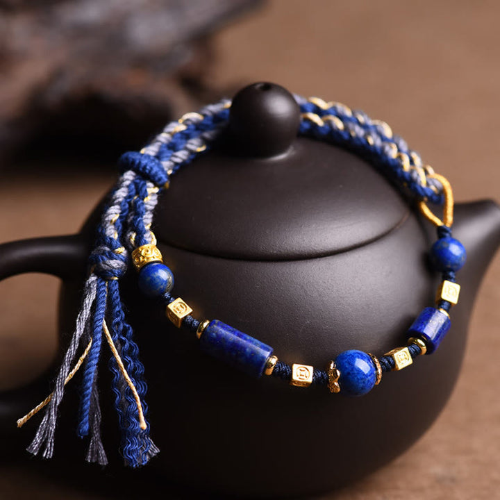 Braccialetto di corda positiva con perline di lapislazzuli e lazurite naturale fatto a mano Buddha Stones - image 2