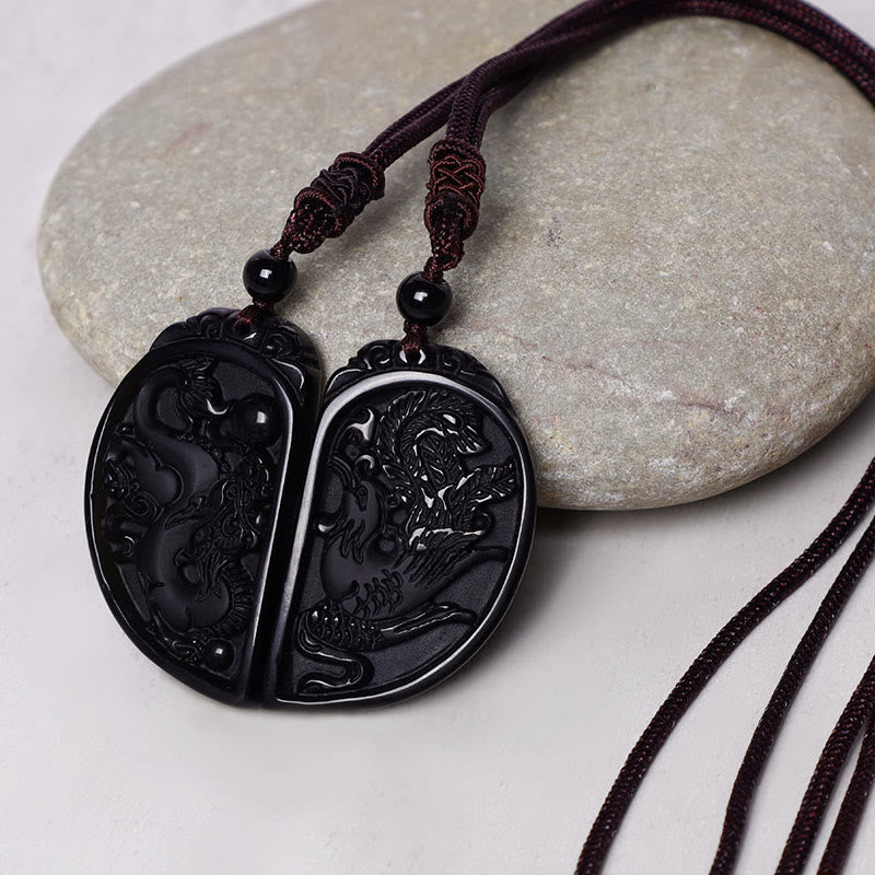 Collana con ciondolo di protezione in ossidiana nera, drago, fenice e Buddha Stones - image 5