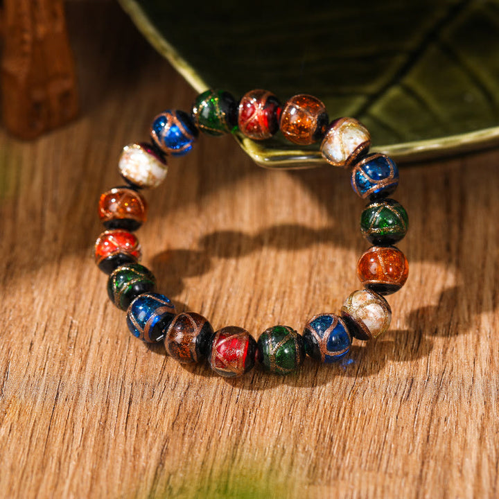 Braccialetto di perline di vetro Liuli, fortuna e ricchezza, Buddha Stones, tibetano classico