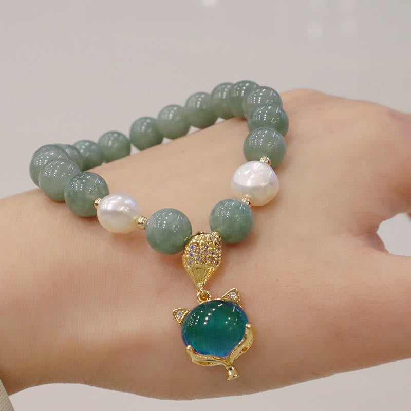 Braccialetto portafortuna con ciondolo volpe che cambia colore, perle di giada e Buddha Stones