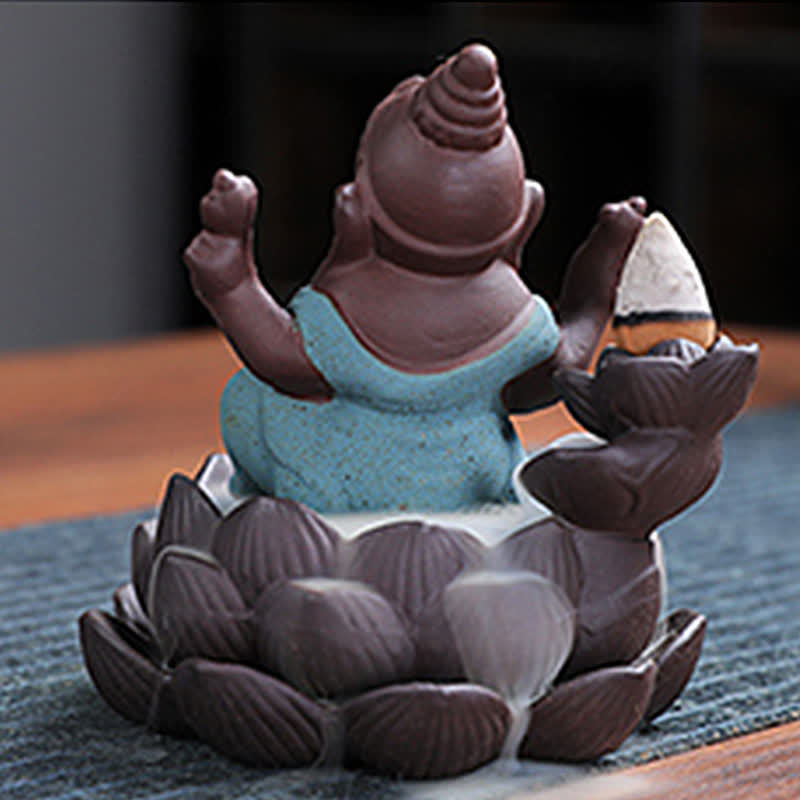 Ganesh Elephant Purple Clay Fontana antiriflusso con fumo Protezione Bruciatore di incenso