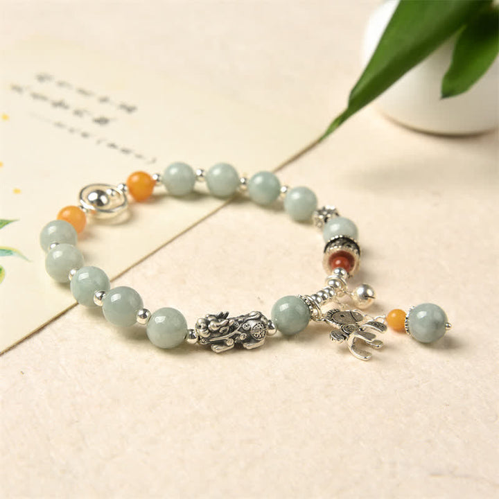 Braccialetto Buddha Stones 925 Sterling Silver Natural Jade Ambra PiXiu Pony Success
