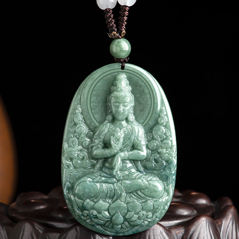 Collana con ciondolo Buddha Stones Natural Jade Avalokitesvara Amuleto Ricchezza - image 7