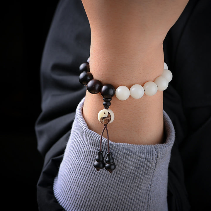 Buddha Stones Bracciale di protezione YinYang in ebano Decorazione