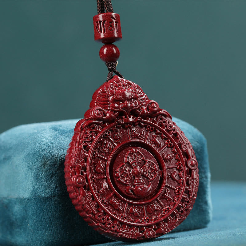 Buddha Stones Zodiaco Cinese Cinabro Naturale Bagua Amuleto Tieni Lontani gli Spiriti Maligni Collana Pendente - Cinabro (Calma♥Concentrazione) - image 1