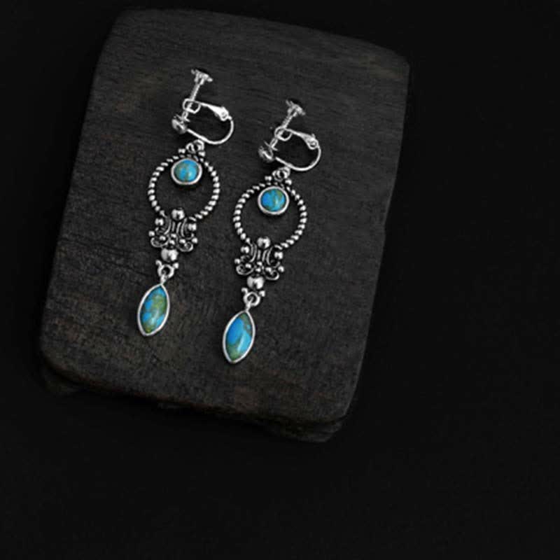 Orecchini pendenti a goccia con motivo a goccia turchese vintage in argento sterling 925 Buddha Stones