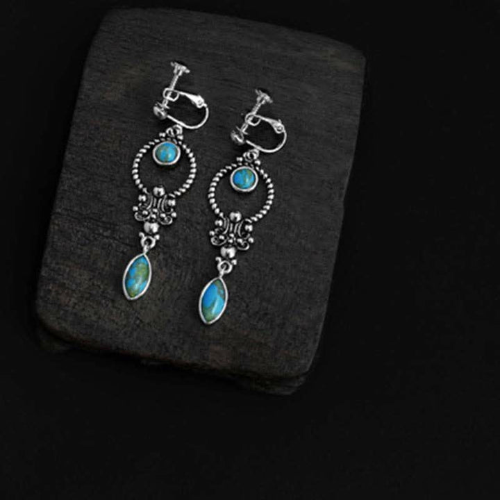 Orecchini pendenti con motivo a goccia d'acqua e gancio in argento sterling 925 Buddha Stones, placcati in rame vintage e turchese. - image 12