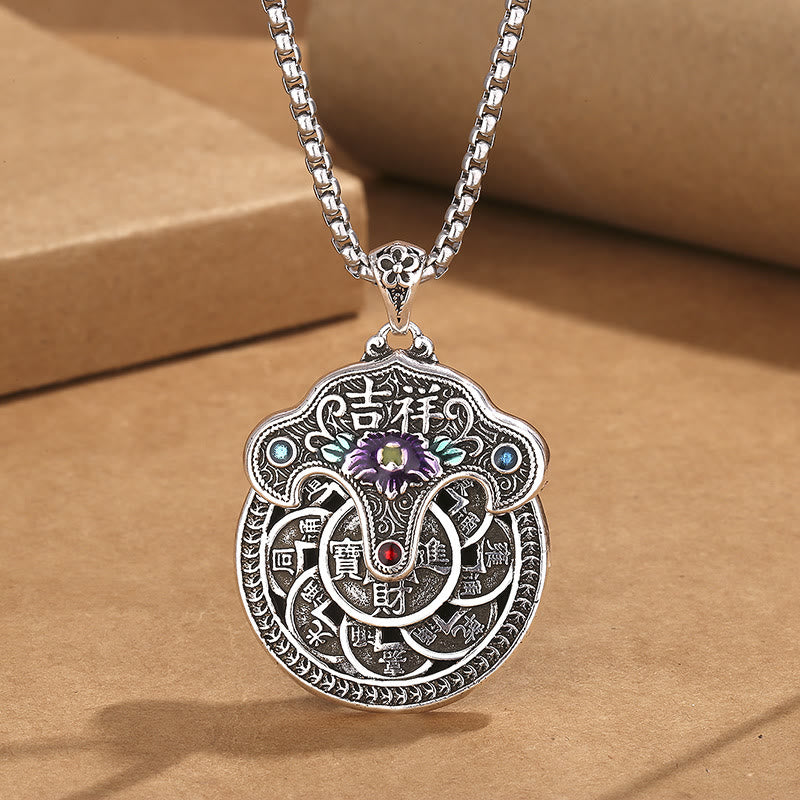 Buddha Stones , fiore di peonia, monete di rame, collana con ciondolo della ricchezza