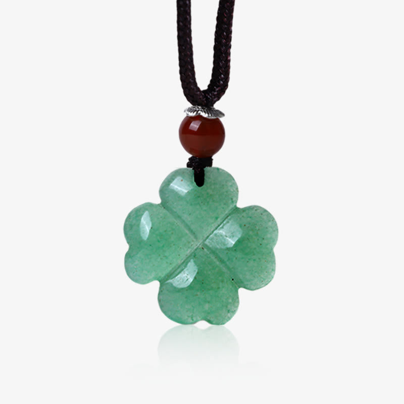 Collana con ciondolo in corda di cuoio con quadrifoglio e avventurina verde in argento sterling 925 Buddha Stones