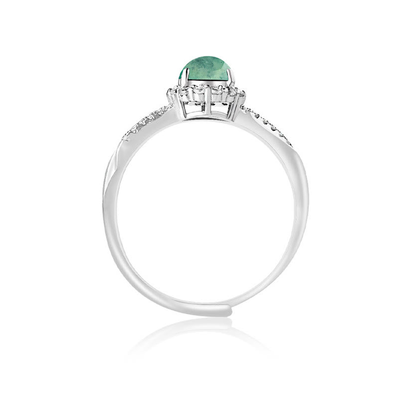 Anello regolabile Buddha Stones 925 Sterling Silver Round Jade Luck Prosperity
