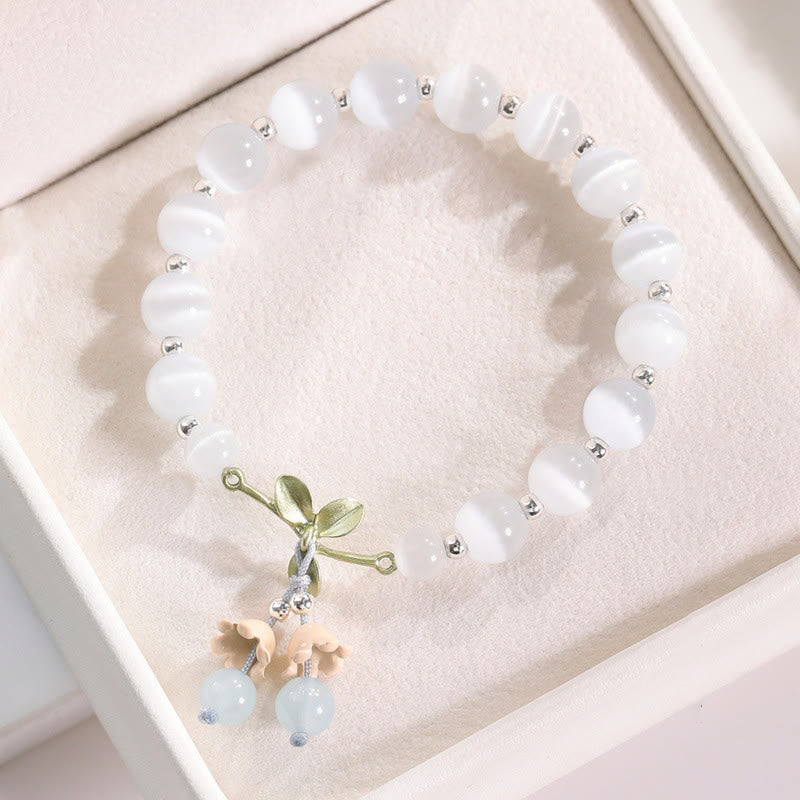 Bracciale con ciondolo Buddha Stones Cat's Eye, Aventurina verde, Calcedonio blu, Cristallo rosa, Orchidea della pace