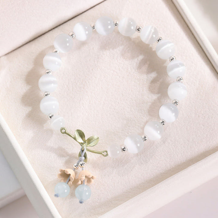 Bracciale con ciondolo Buddha Stones Cat's Eye, Aventurina verde, Calcedonio blu, Cristallo rosa, Orchidea della pace