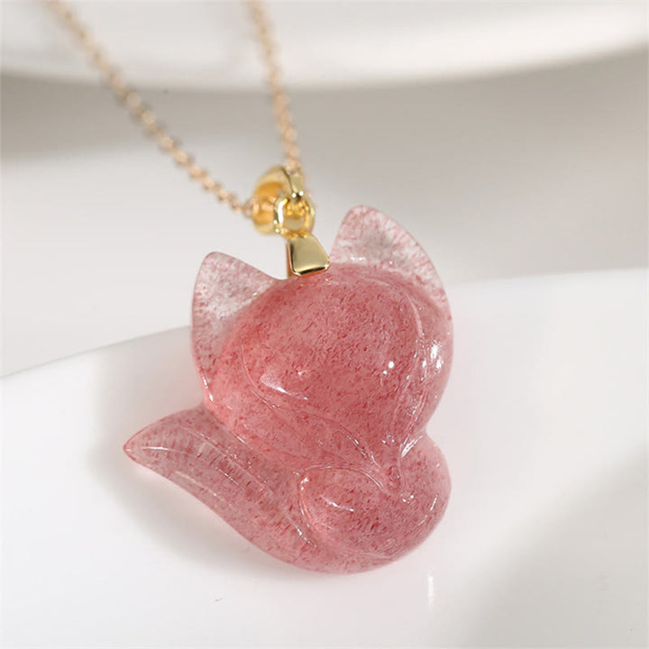 Collana con ciondolo guarigione volpe quarzo fragola in argento sterling 925 placcato oro 14k Buddha Stones