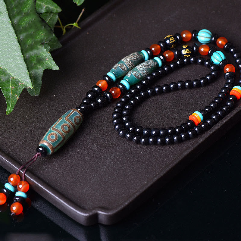 Buddha Stones Tibetano Nove Occhi Dzi Perline Drago Modello Om Mani Padme Hum Protezione Collana Pendente - image 2