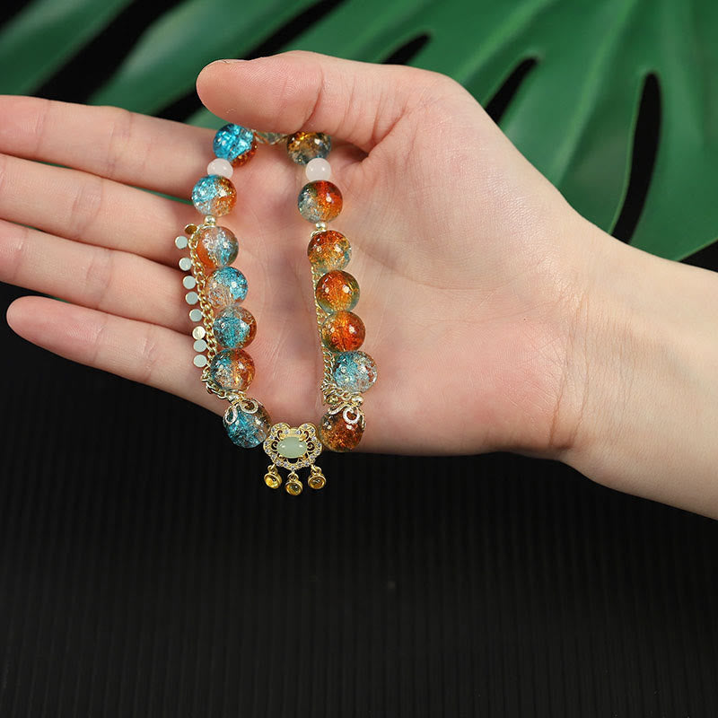 Braccialetto della fortuna con ciondolo cinese con perline di vetro colorate Liuli Buddha Stones