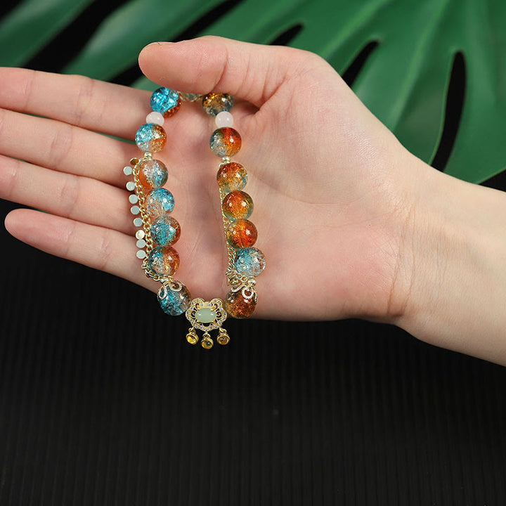Braccialetto della fortuna con ciondolo cinese con perline di vetro colorate Liuli Buddha Stones