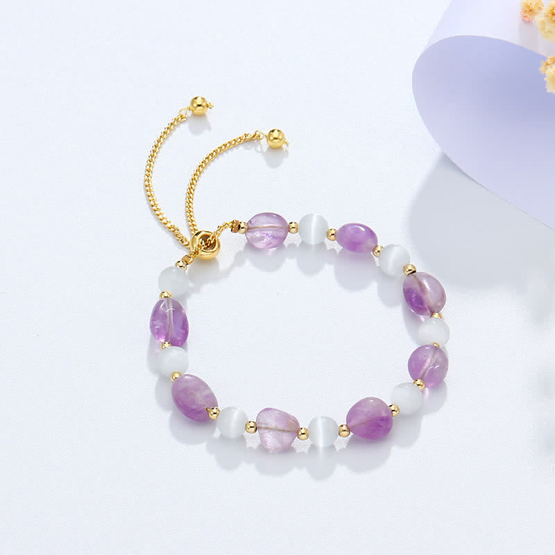 Bracciale di consapevolezza spirituale in quarzo rutilato nero e cristallo rosa ametista - Ametista (Pace interiore♥Guarigione) - image 0