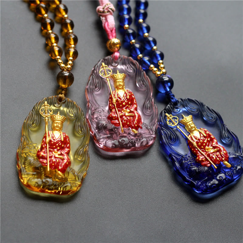 Buddha Stones Collana con ciondolo amuleto della compassione di cristallo Buddha Ksitigarbha Liuli - image 4