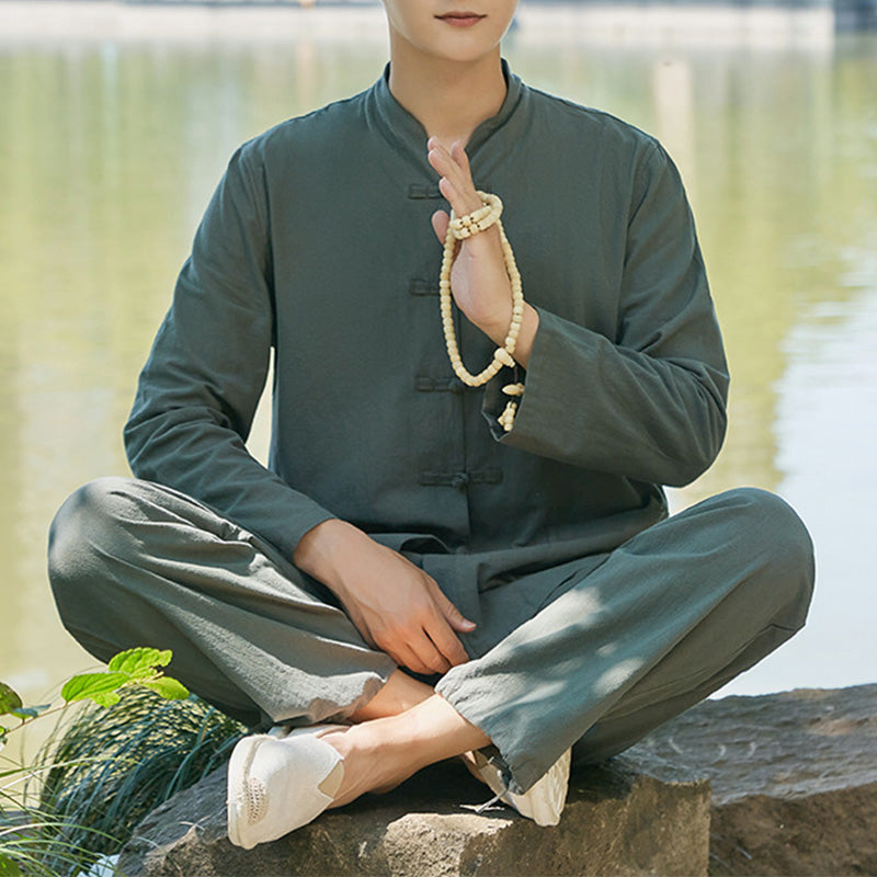 Buddha Stones Spirituale Zen Pratica Yoga Meditazione Preghiera Abbigliamento Cotone Lino Set Uomo - Verde scuro - US/UK/AU48, EU58 (6XL) - image 0