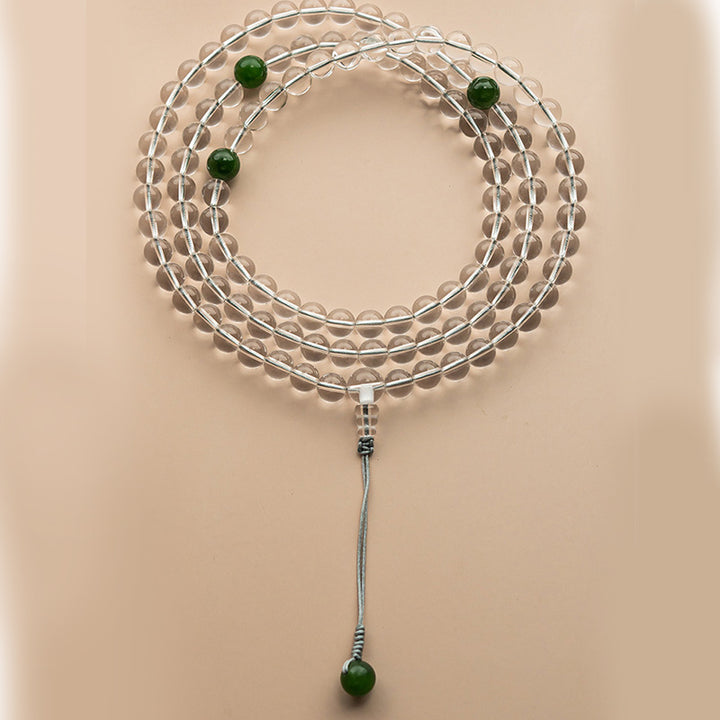 Buddha Stones 108 Perle Braccialetto Meditazione Mala in Cristallo Bianco Giada
