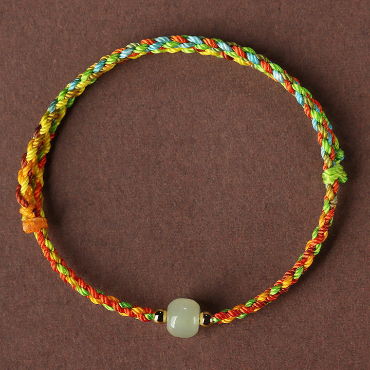 Braccialetto di abbondanza di perline di giada con corda colorata Buddha Stones Luck