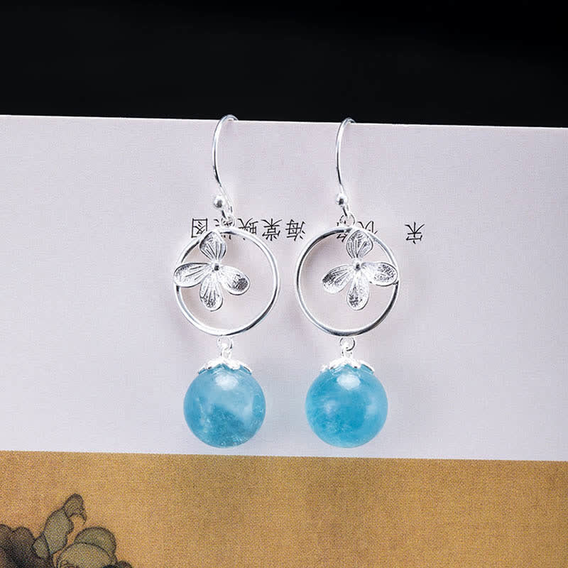 Buddha Stones 925 Sterling Silver Acquamarina Naturale Foglia Fiore Orecchini Collana Pace