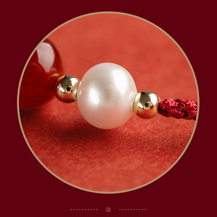 Braccialetto intrecciato in corda rossa con perle di agata e carattere Fu in argento sterling 925 con pietre Buddha Stones - image 4