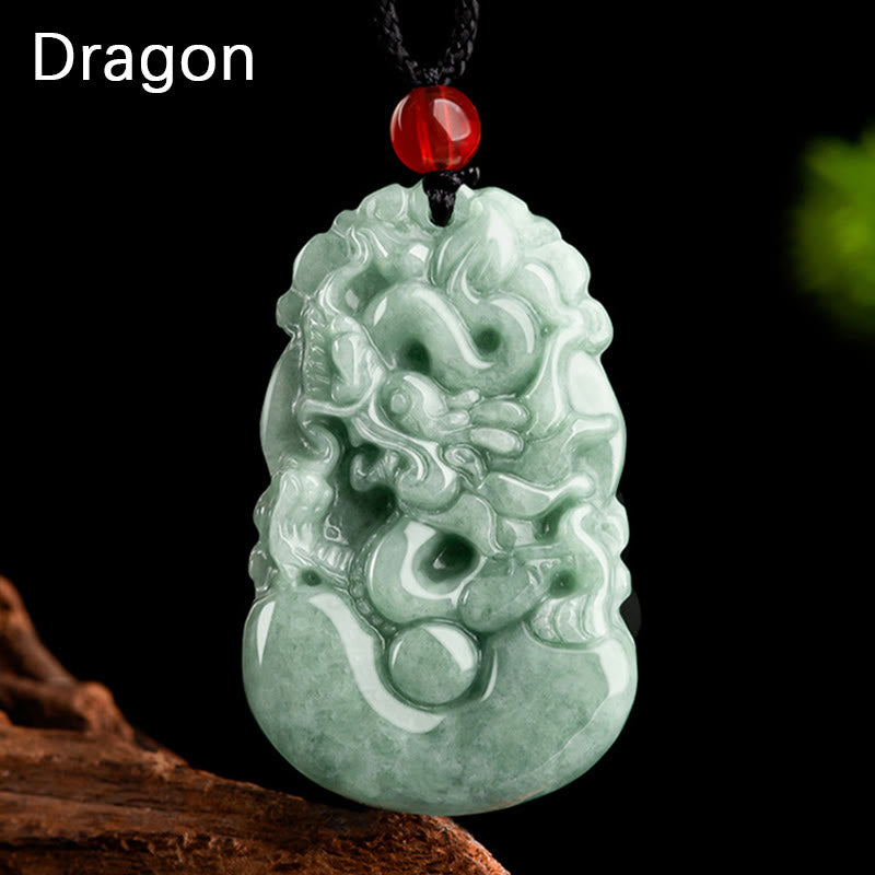 Buddha Stones Giada verde naturale 12 Zodiaco cinese Fortuna Prosperità Collana pendente - Drago - image 0